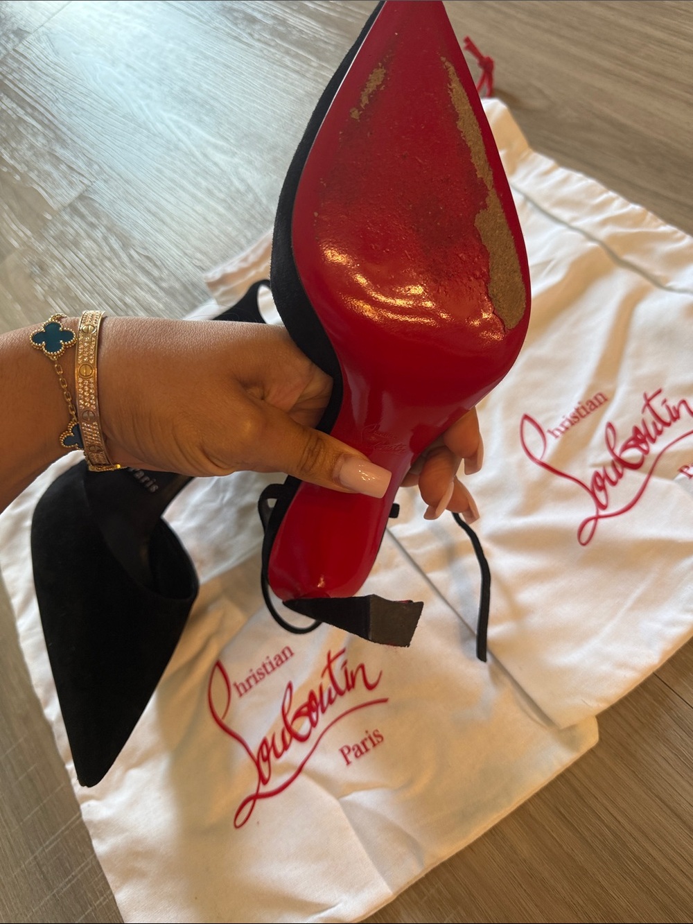 Christian Louboutin Black Suede Pointed-Toe Ankle-Strap Pumps - Picture 8 of 9